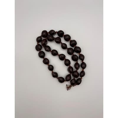 Vintage Chunky Brown Resin Bead Necklace Amber Spacer Beads Toggle Clasp - Thumbnail 6