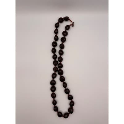 Vintage Chunky Brown Resin Bead Necklace Amber Spacer Beads Toggle Clasp - Thumbnail 4