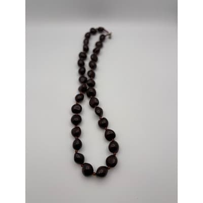 Vintage Chunky Brown Resin Bead Necklace Amber Spacer Beads Toggle Clasp - Thumbnail 3