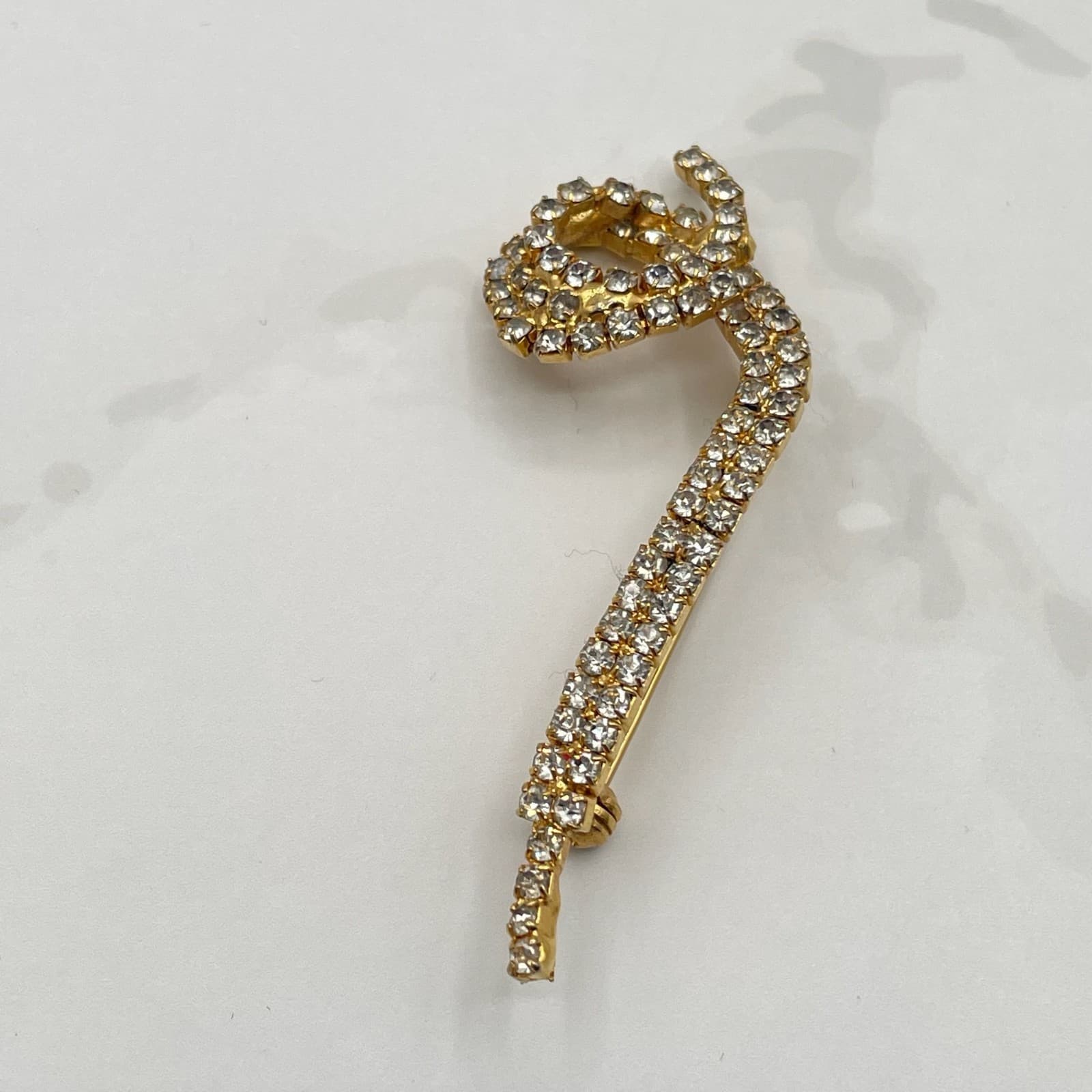 Vintage Gold Tone Brooch Clear Rhinestone Pave Abstract Scroll Snake Design Pin - Thumbnail 11