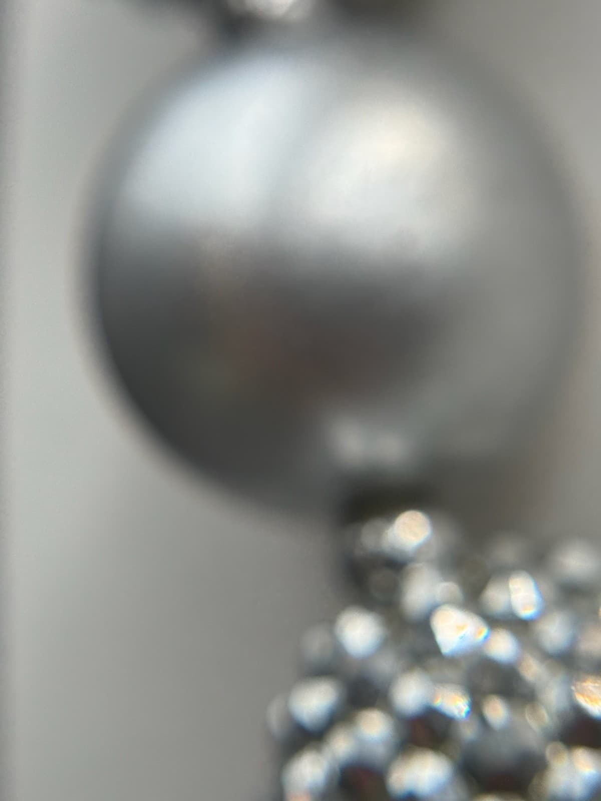 Vintage Chunky Bead Choker Silver Gray Matte Pave Ball Necklace Heart Clasp 16" - Thumbnail 4