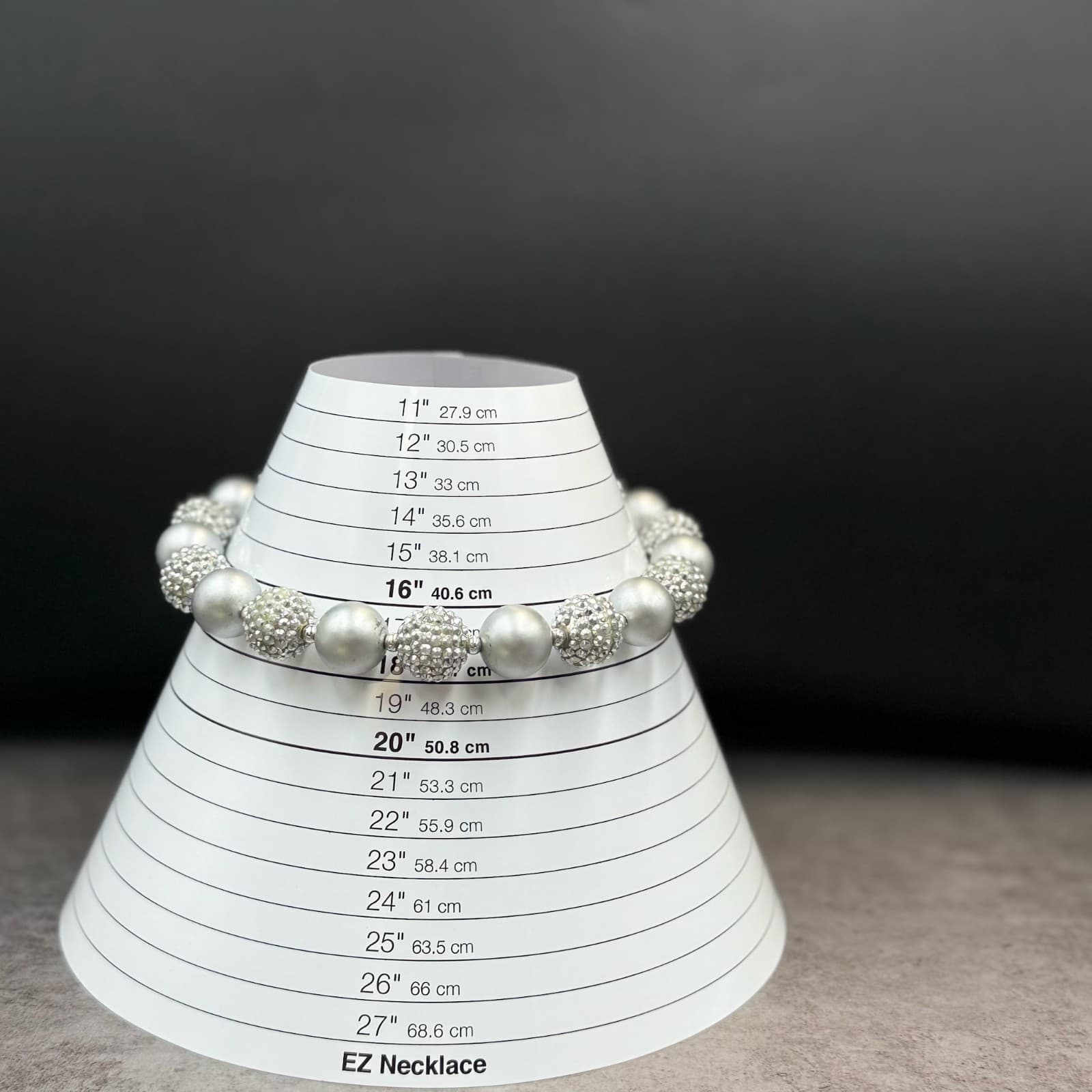 Vintage Chunky Bead Choker Silver Gray Matte Pave Ball Necklace Heart Clasp 16" - Thumbnail 13