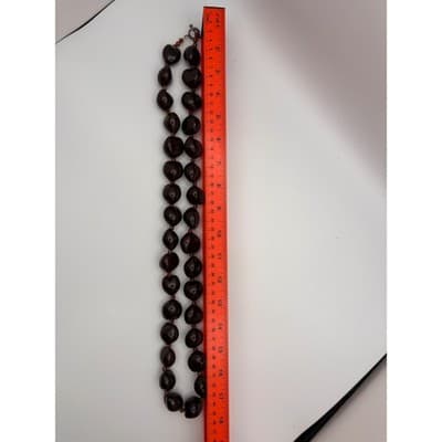 Vintage Chunky Brown Resin Bead Necklace Amber Spacer Beads Toggle Clasp - Thumbnail 15