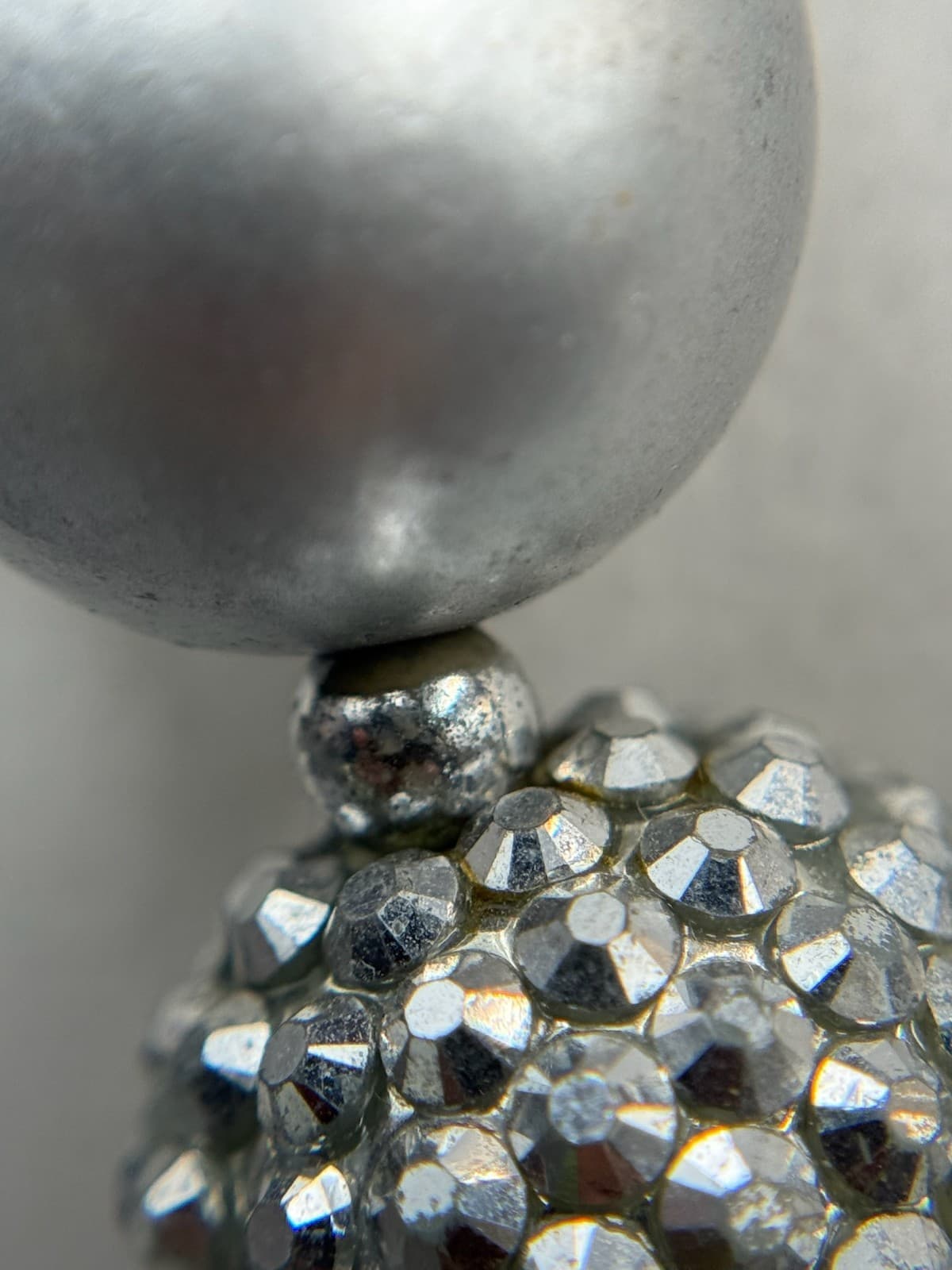 Vintage Chunky Bead Choker Silver Gray Matte Pave Ball Necklace Heart Clasp 16" - Thumbnail 6