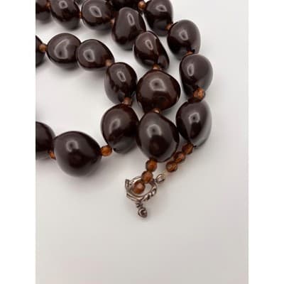 Vintage Chunky Brown Resin Bead Necklace Amber Spacer Beads Toggle Clasp - Thumbnail 7