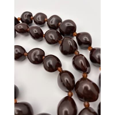 Vintage Chunky Brown Resin Bead Necklace Amber Spacer Beads Toggle Clasp - Thumbnail 8