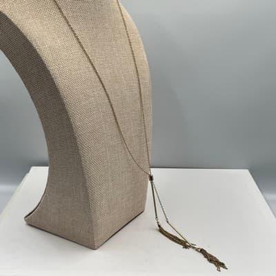 Vintage Gold Tone Tassel Y Drop Lariat Pendant Necklace Chain Fringe Dangle - Thumbnail 7