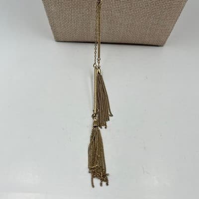 Vintage Gold Tone Tassel Y Drop Lariat Pendant Necklace Chain Fringe Dangle - Thumbnail 3