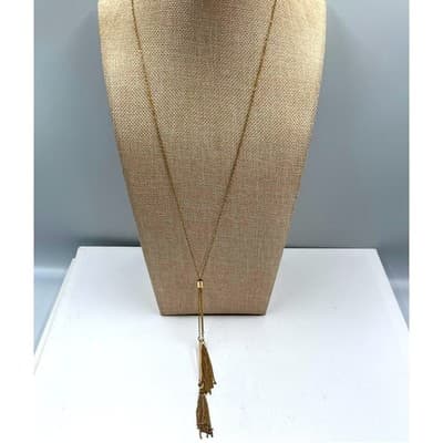 Vintage Gold Tone Tassel Y Drop Lariat Pendant Necklace Chain Fringe Dangle - Image 1