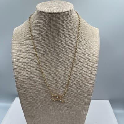 VTG Gold Tone Zodiac Constellation Rhinestone Celestial Pendant Necklace Dainty - Thumbnail 2