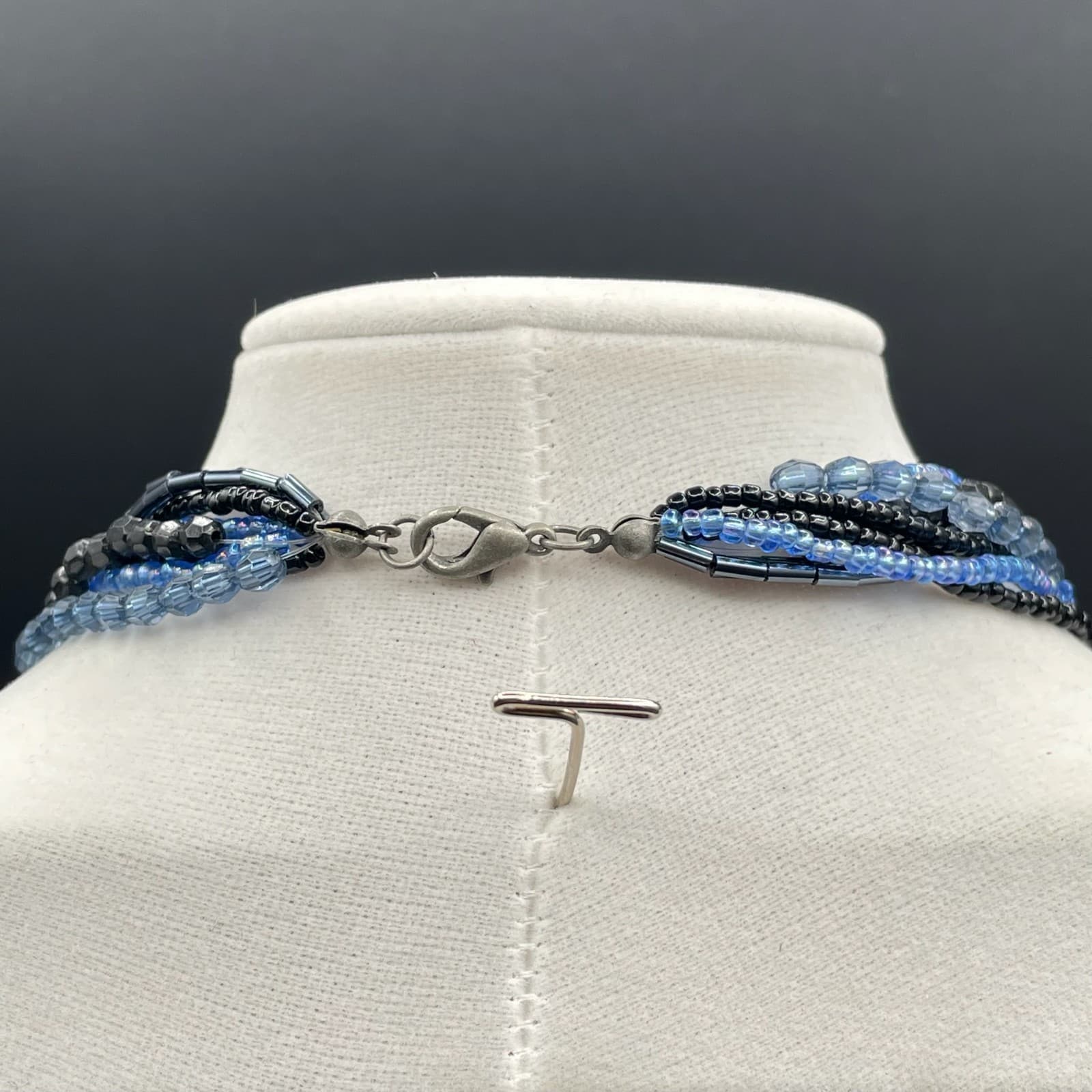 Vintage Womens Blue Black Mixed Glass Beaded Many Standed Layered Necklace - Thumbnail 7