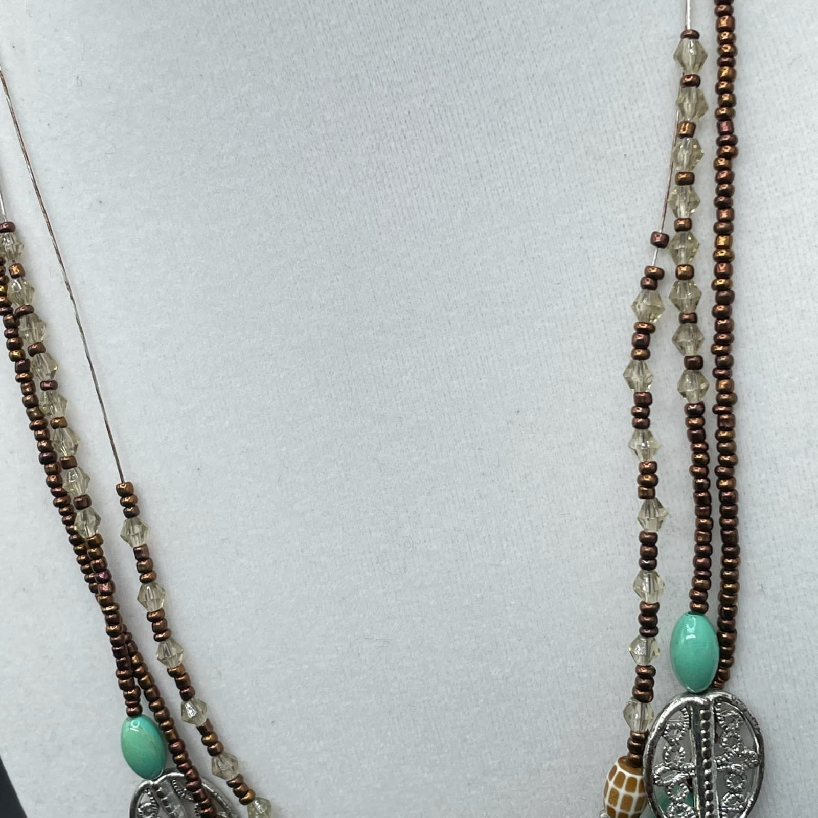 Vintage Bohemian Multicolor Turquoise Multi Layered Wood Beaded Statement - Thumbnail 7