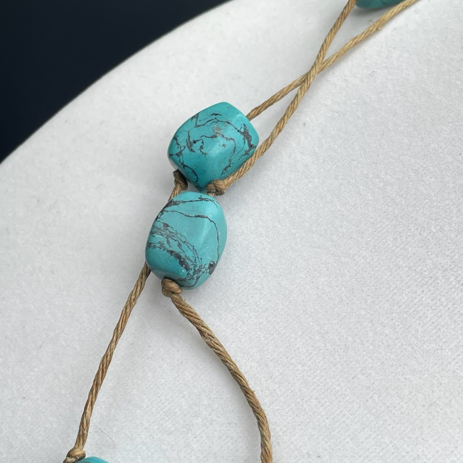 Vintage Express Teal Lobster Cord Reconstituted Turquoise Beaded Chunky Necklace - Thumbnail 11