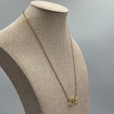 VTG Gold Tone Zodiac Constellation Rhinestone Celestial Pendant Necklace Dainty - Thumbnail 5