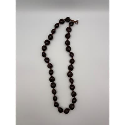 Vintage Chunky Brown Resin Bead Necklace Amber Spacer Beads Toggle Clasp - Thumbnail 5