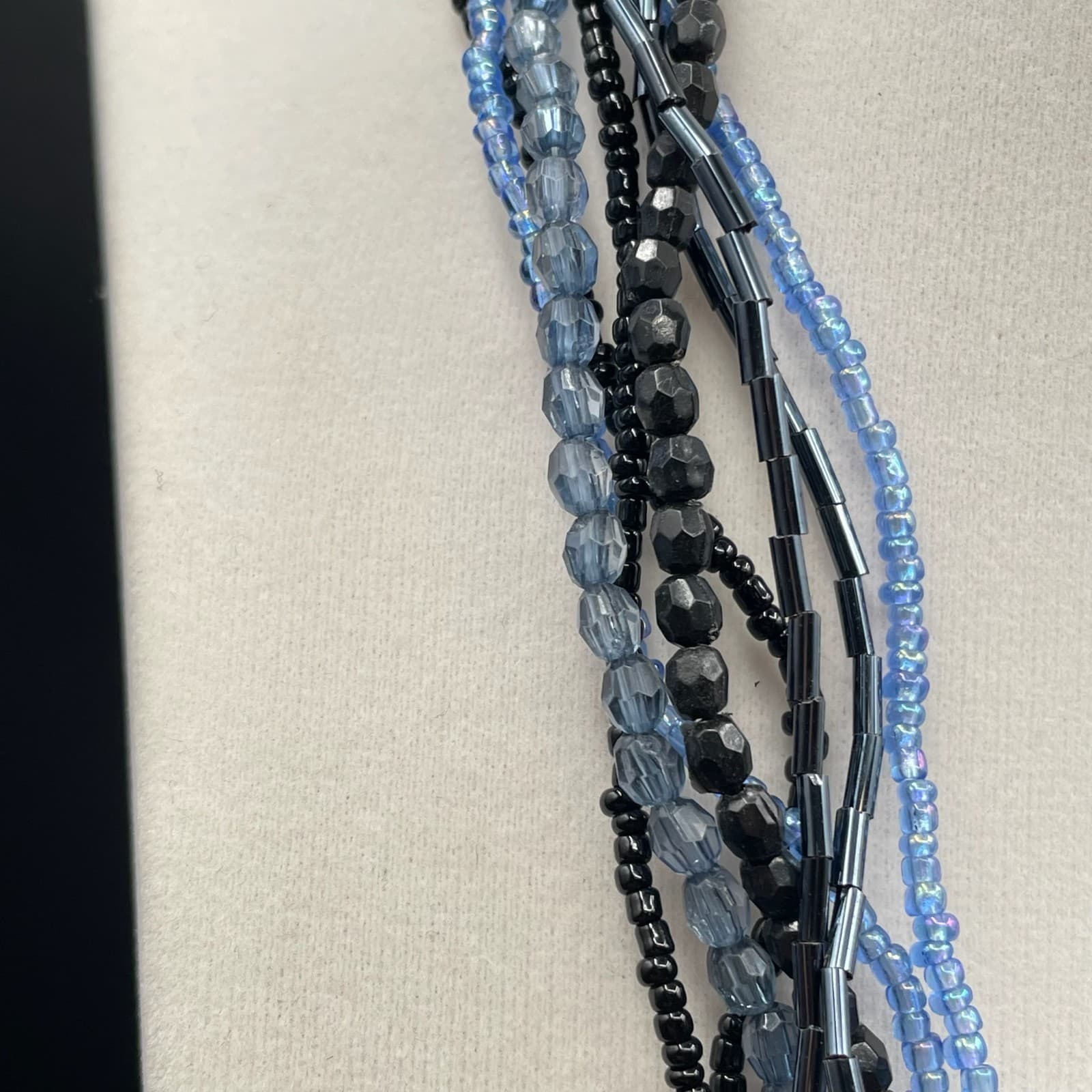 Vintage Womens Blue Black Mixed Glass Beaded Many Standed Layered Necklace - Thumbnail 3