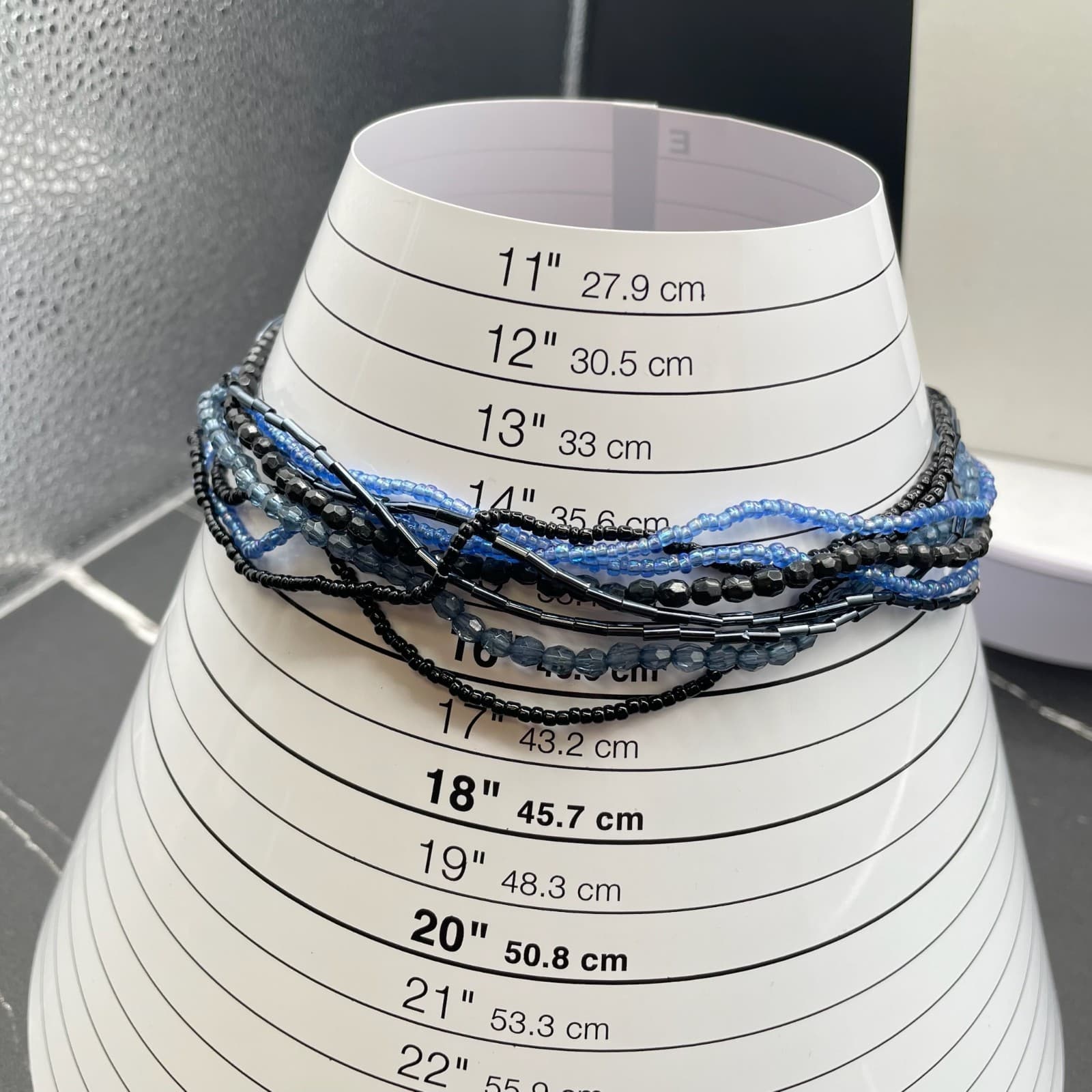 Vintage Womens Blue Black Mixed Glass Beaded Many Standed Layered Necklace - Thumbnail 8