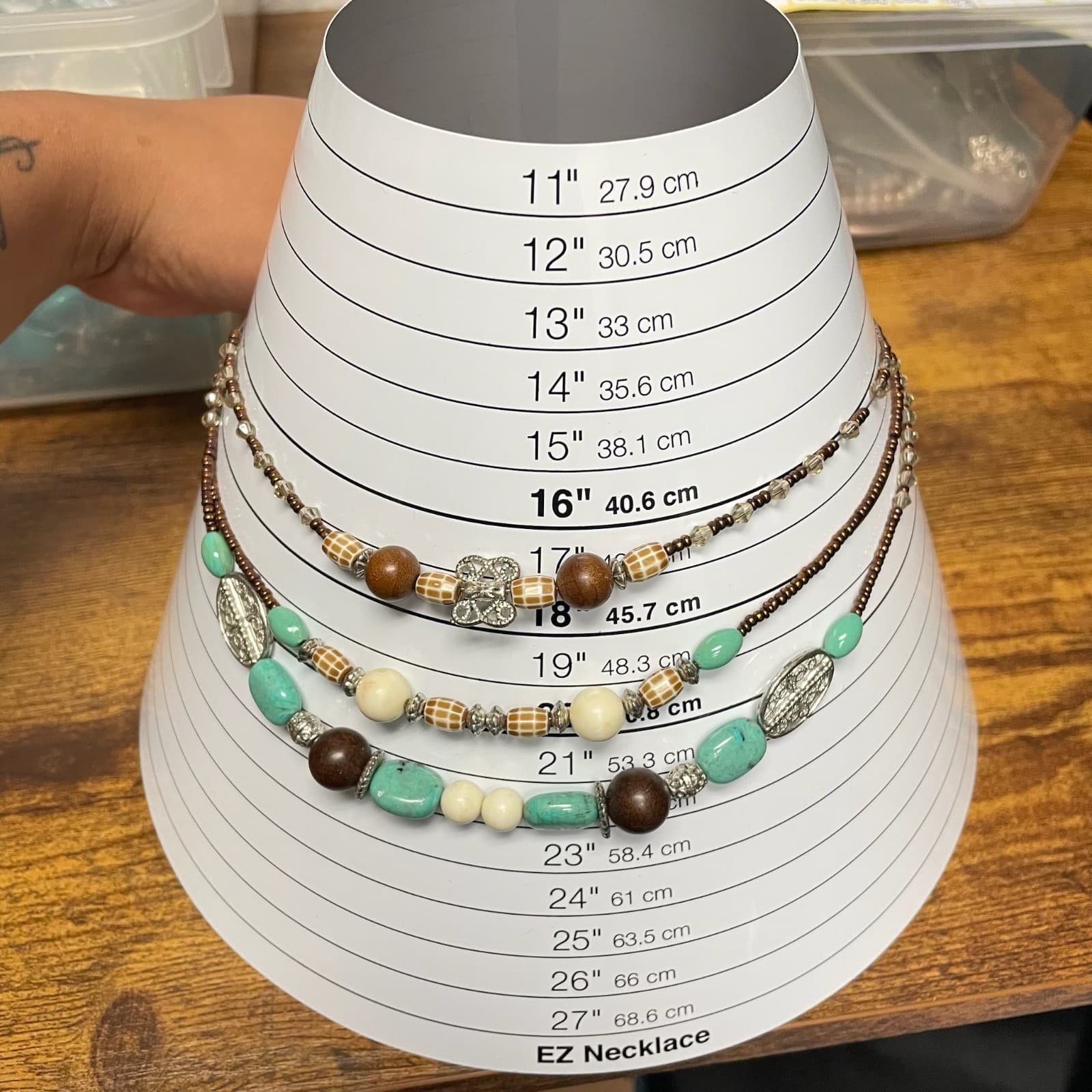 Vintage Bohemian Multicolor Turquoise Multi Layered Wood Beaded Statement - Thumbnail 2