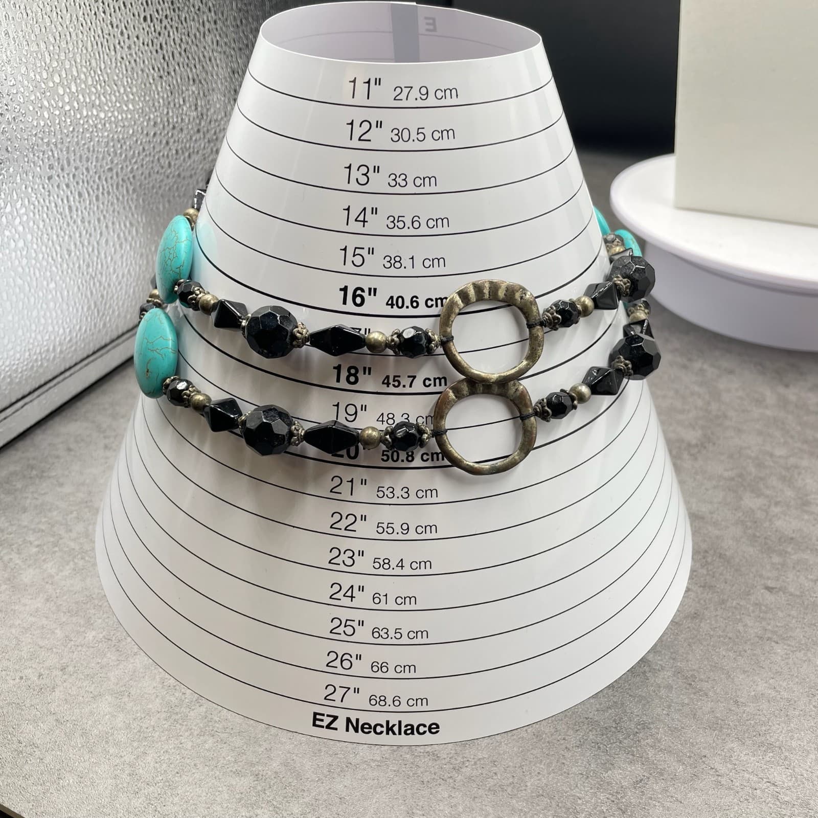 Vintage Two-Strand Turquoise Stone Black Silver-Tone Beaded Necklace - Size 20" - Thumbnail 10