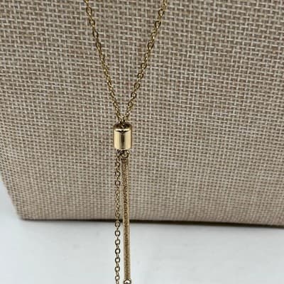 Vintage Gold Tone Tassel Y Drop Lariat Pendant Necklace Chain Fringe Dangle - Thumbnail 4