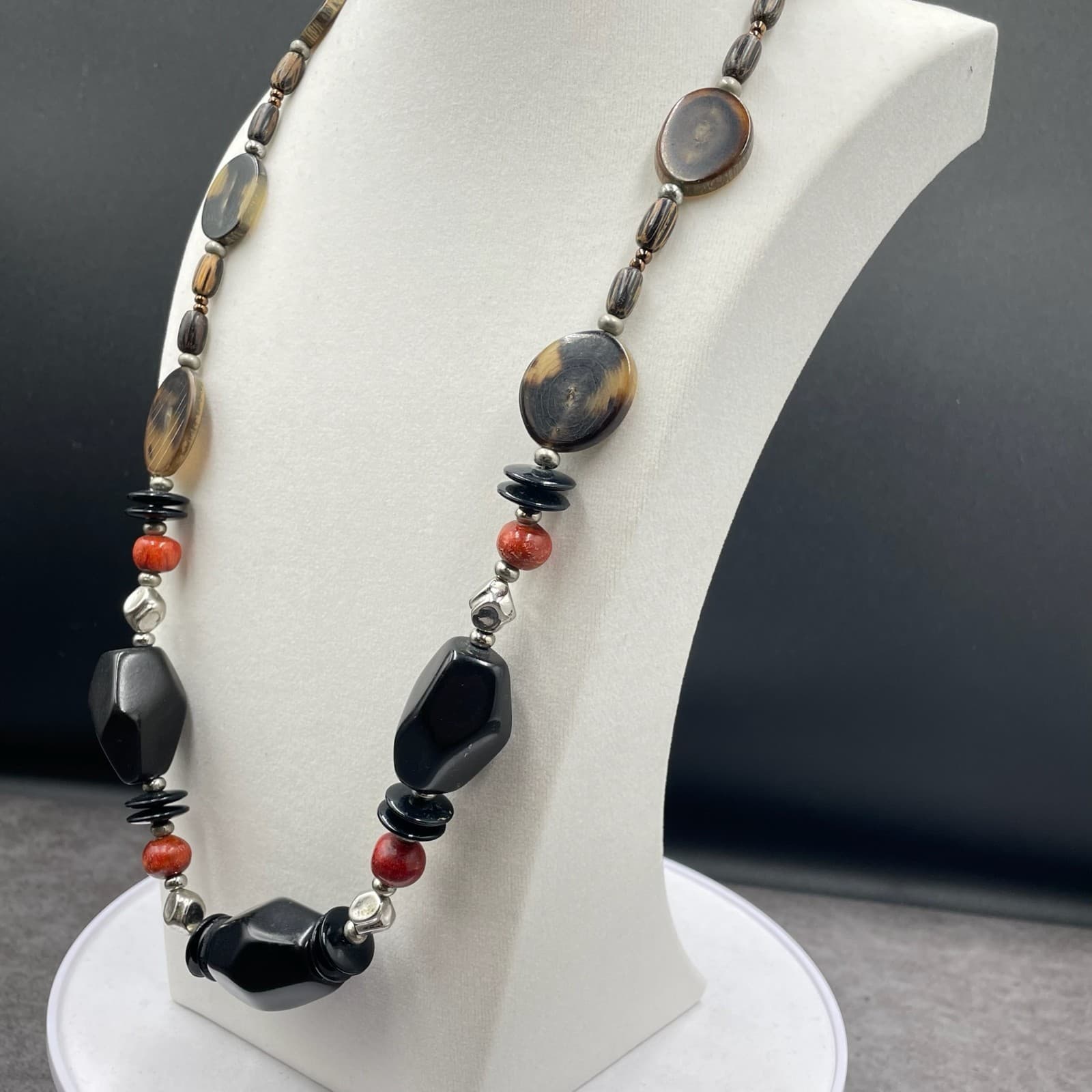 Vintage African Tribal Ethnic Chunky Multicolor Beaded Long Necklace - Size 27" - Thumbnail 6