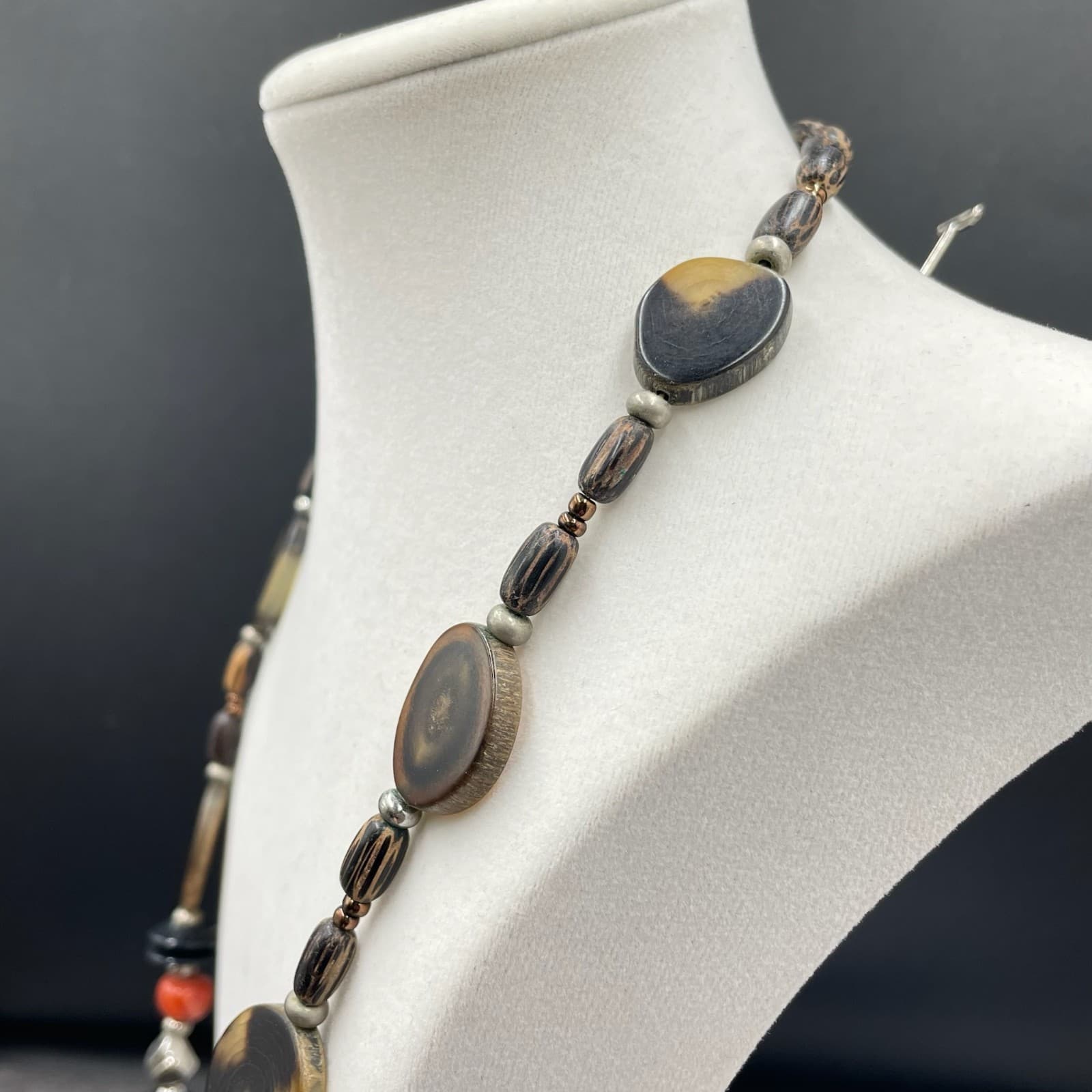 Vintage African Tribal Ethnic Chunky Multicolor Beaded Long Necklace - Size 27" - Thumbnail 8