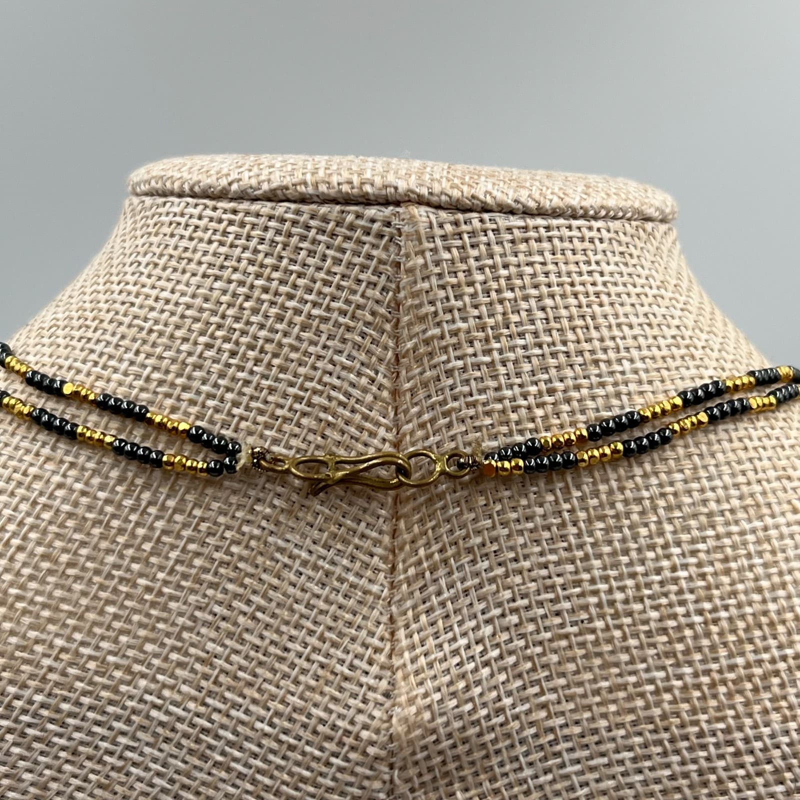 Vintage Black & Gold Seed Bead Necklace Multi Strand Torsade Statement Jewelry - Thumbnail 6