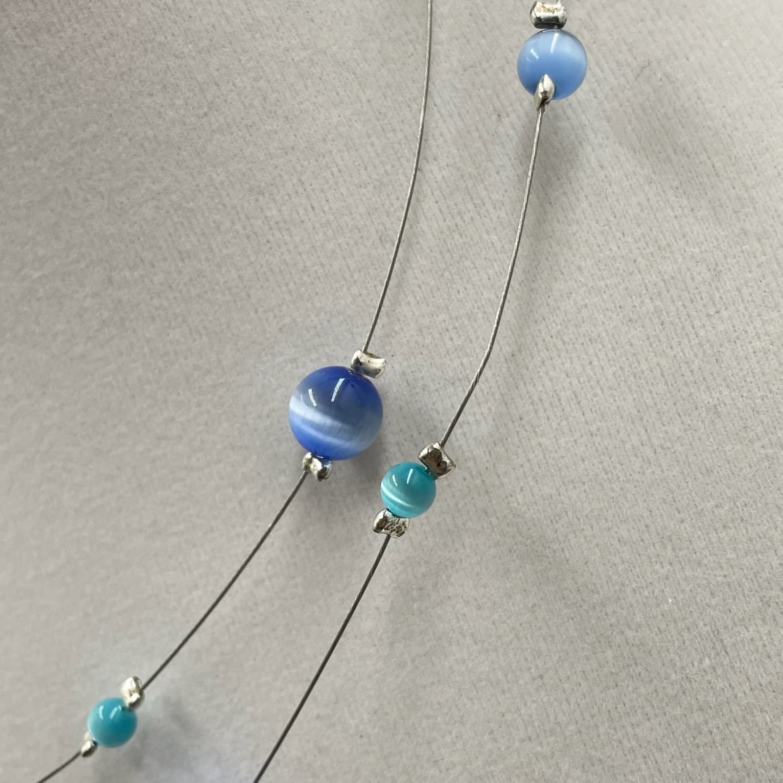 Vintage Contemporary Silver-Tone Lobster Cat's Eye Glass Double Stranded Beaded - Thumbnail 6