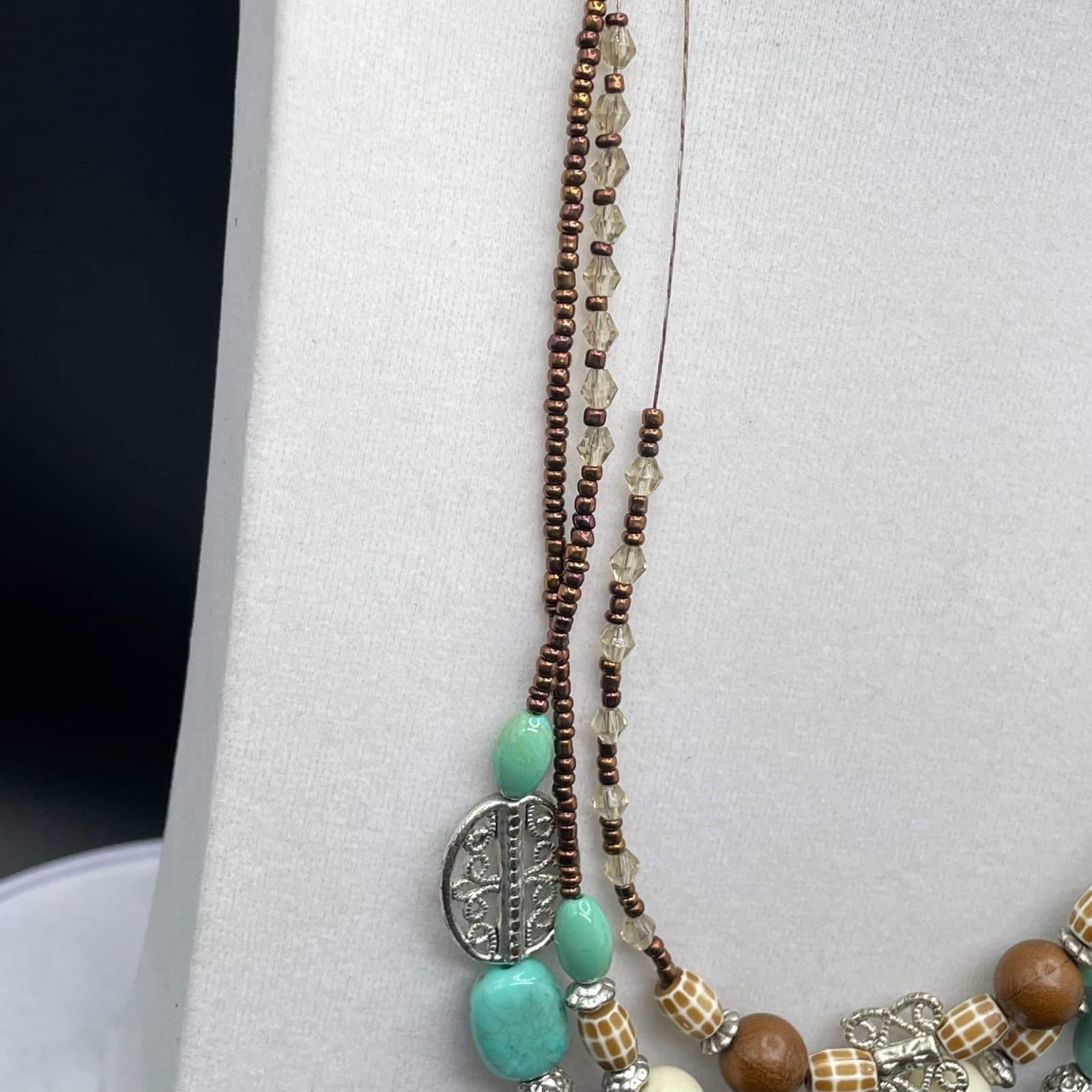 Vintage Bohemian Multicolor Turquoise Multi Layered Wood Beaded Statement - Thumbnail 4