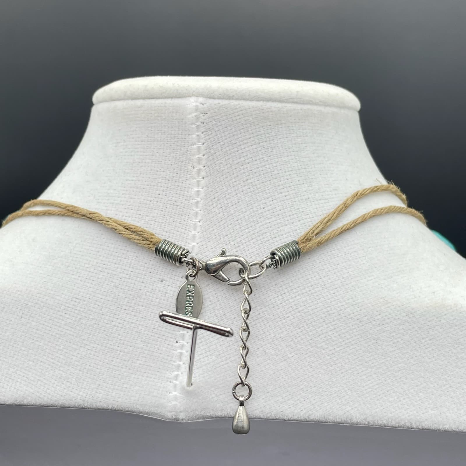 Vintage Express Teal Lobster Cord Reconstituted Turquoise Beaded Chunky Necklace - Thumbnail 12