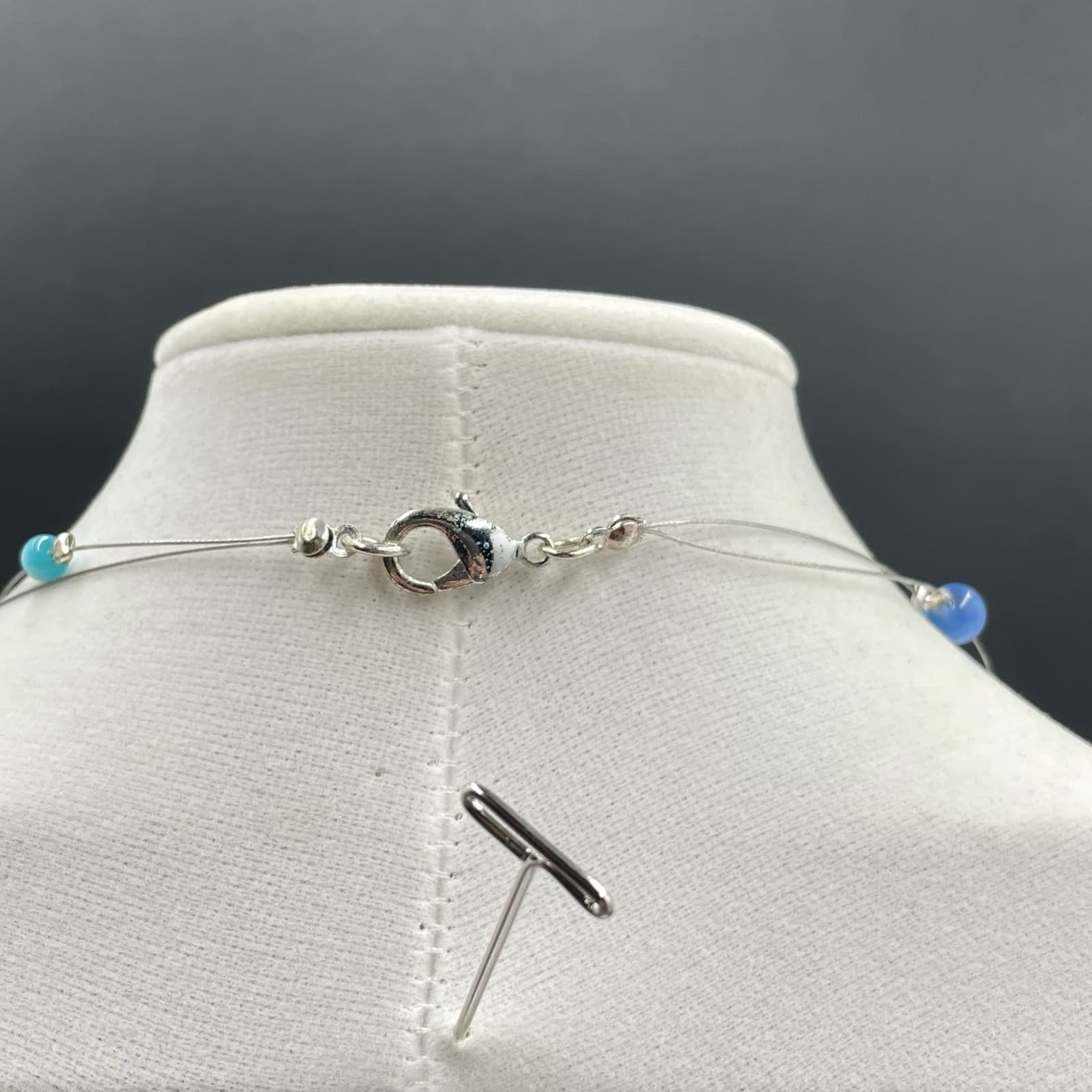 Vintage Contemporary Silver-Tone Lobster Cat's Eye Glass Double Stranded Beaded - Thumbnail 8