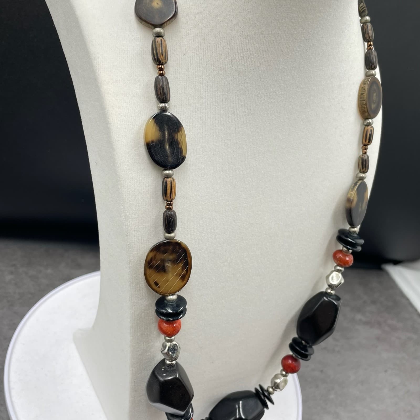 Vintage African Tribal Ethnic Chunky Multicolor Beaded Long Necklace - Size 27" - Thumbnail 3