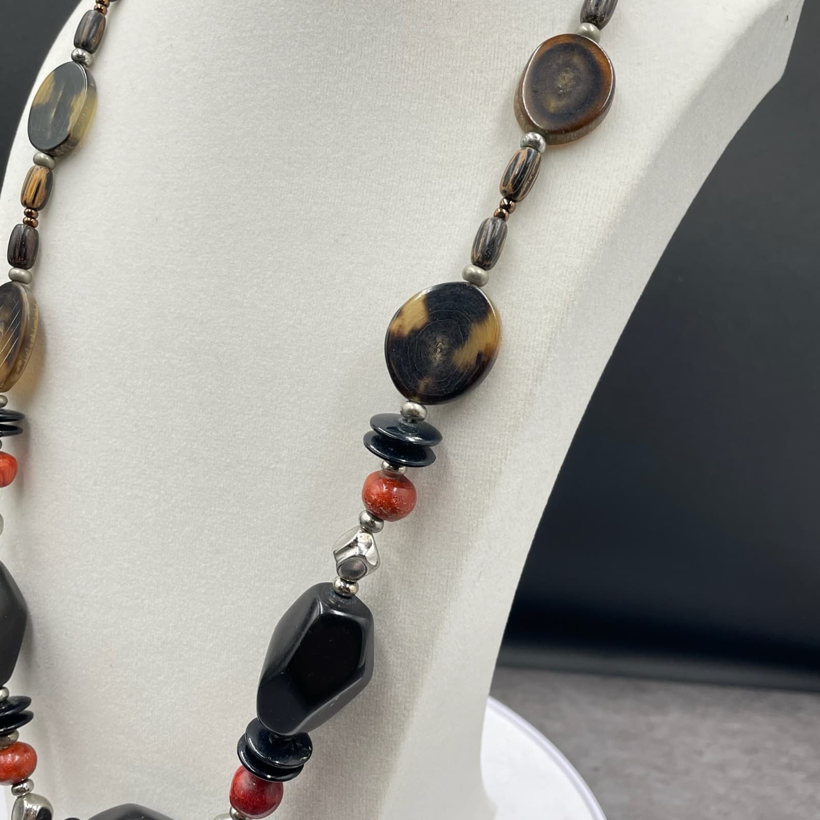 Vintage African Tribal Ethnic Chunky Multicolor Beaded Long Necklace - Size 27" - Thumbnail 7