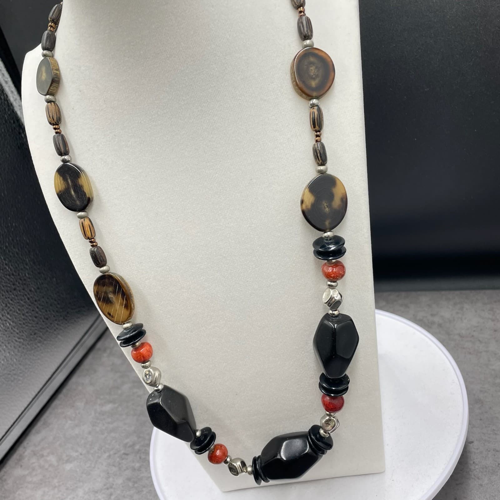 Vintage African Tribal Ethnic Chunky Multicolor Beaded Long Necklace - Size 27" - Thumbnail 5