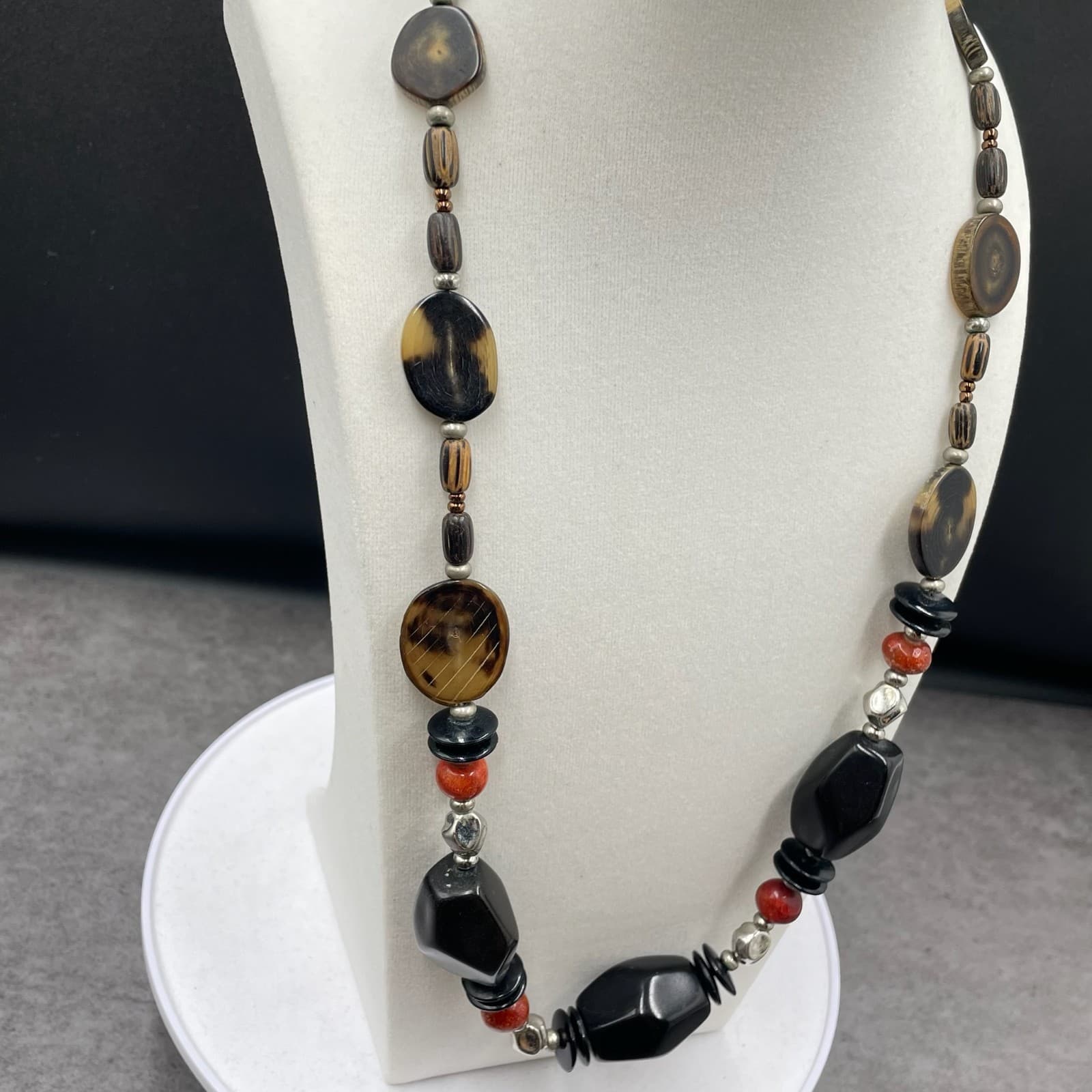 Vintage African Tribal Ethnic Chunky Multicolor Beaded Long Necklace - Size 27" - Thumbnail 2