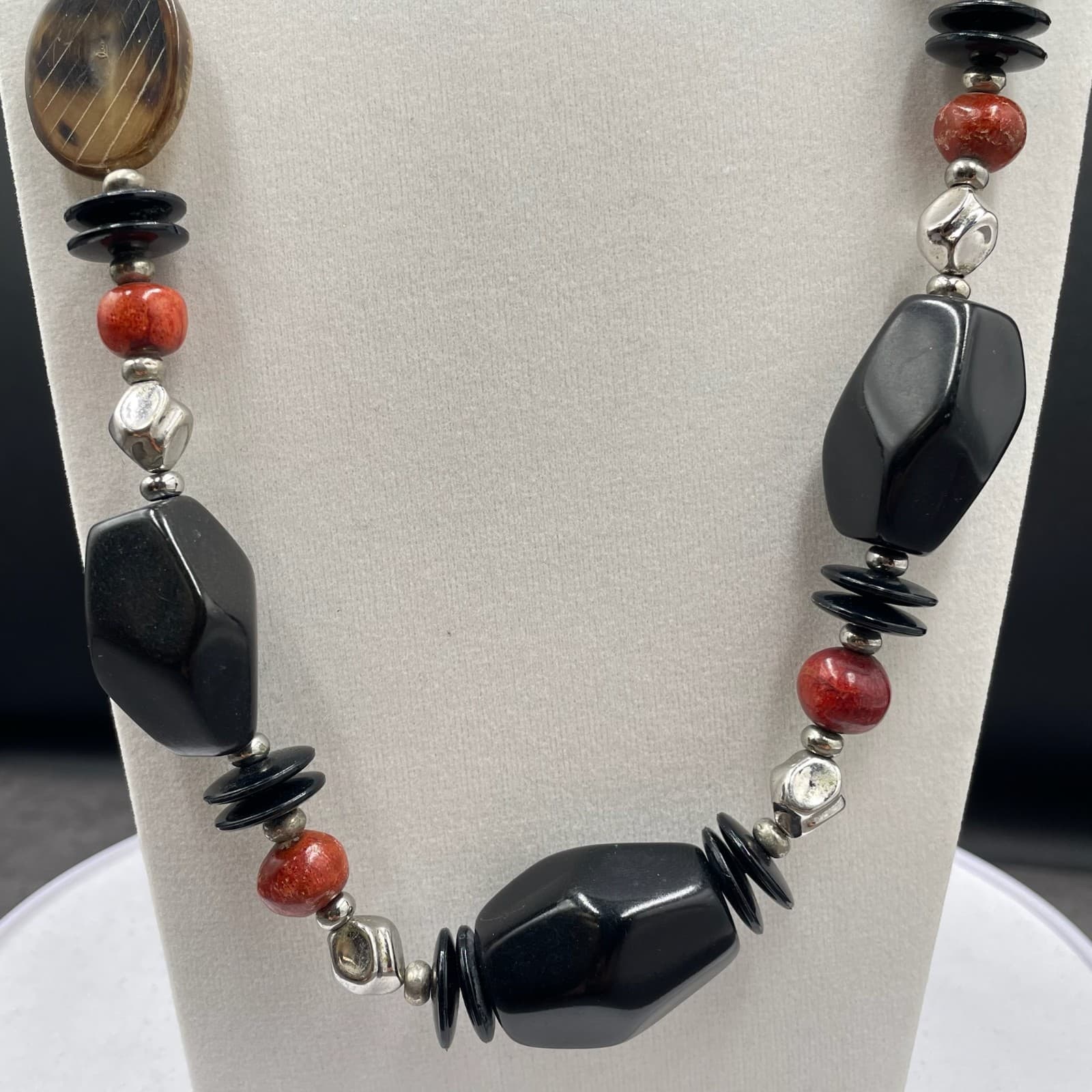 Vintage African Tribal Ethnic Chunky Multicolor Beaded Long Necklace - Size 27" - Thumbnail 4