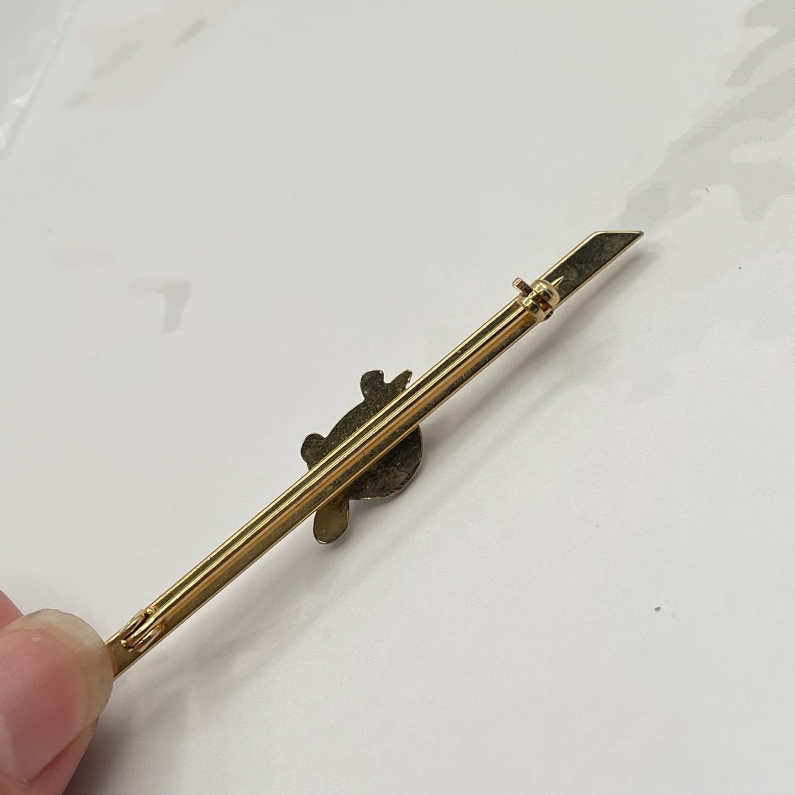 Vintage Gold Tone Bar Brooch Pin Green Black Enamel Turtle Sea Animal Lapel Fine - Thumbnail 8