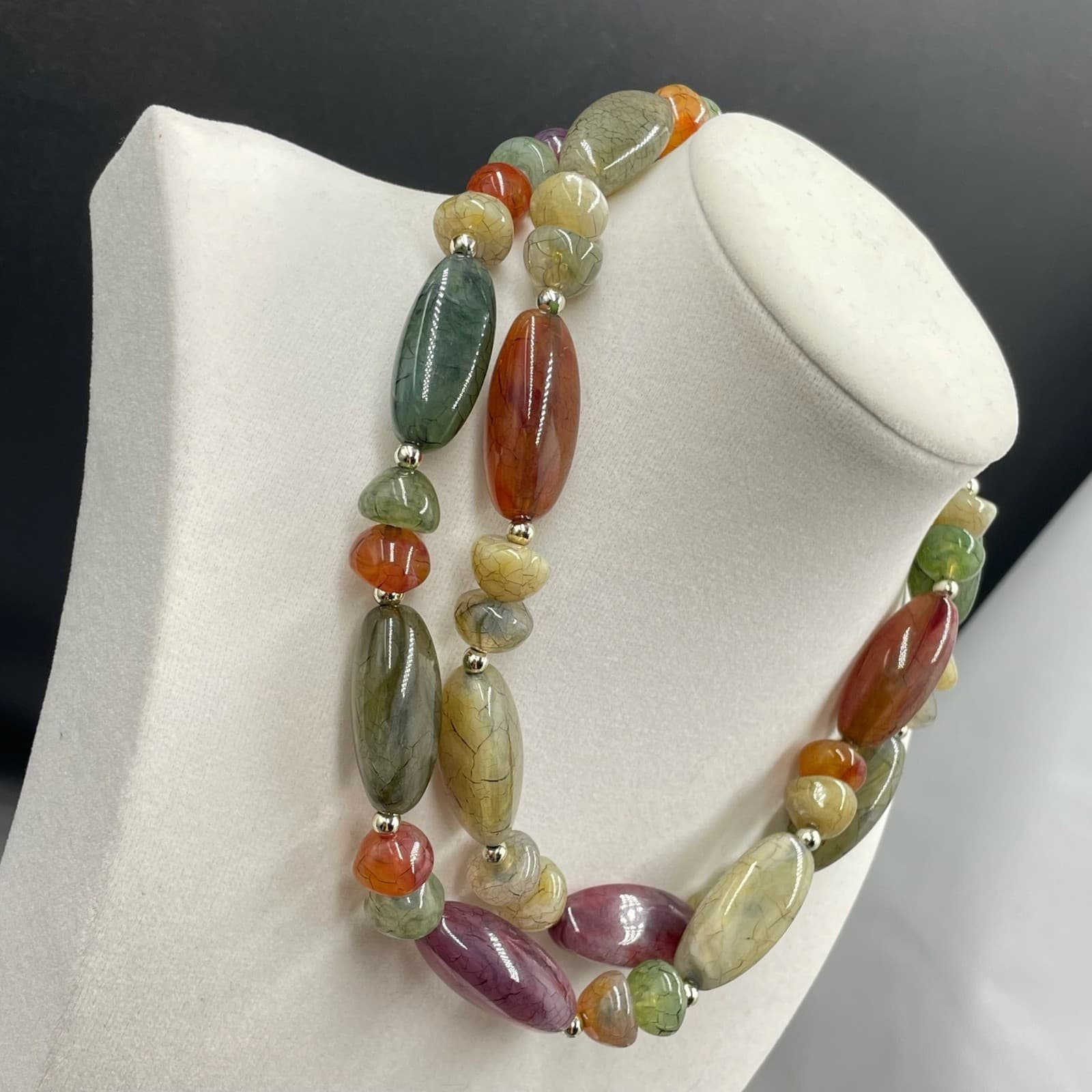 Vintage Gemstone Multi-Colored Dyed Beaded Lobster Claw Classic Chocker Necklace - Thumbnail 3