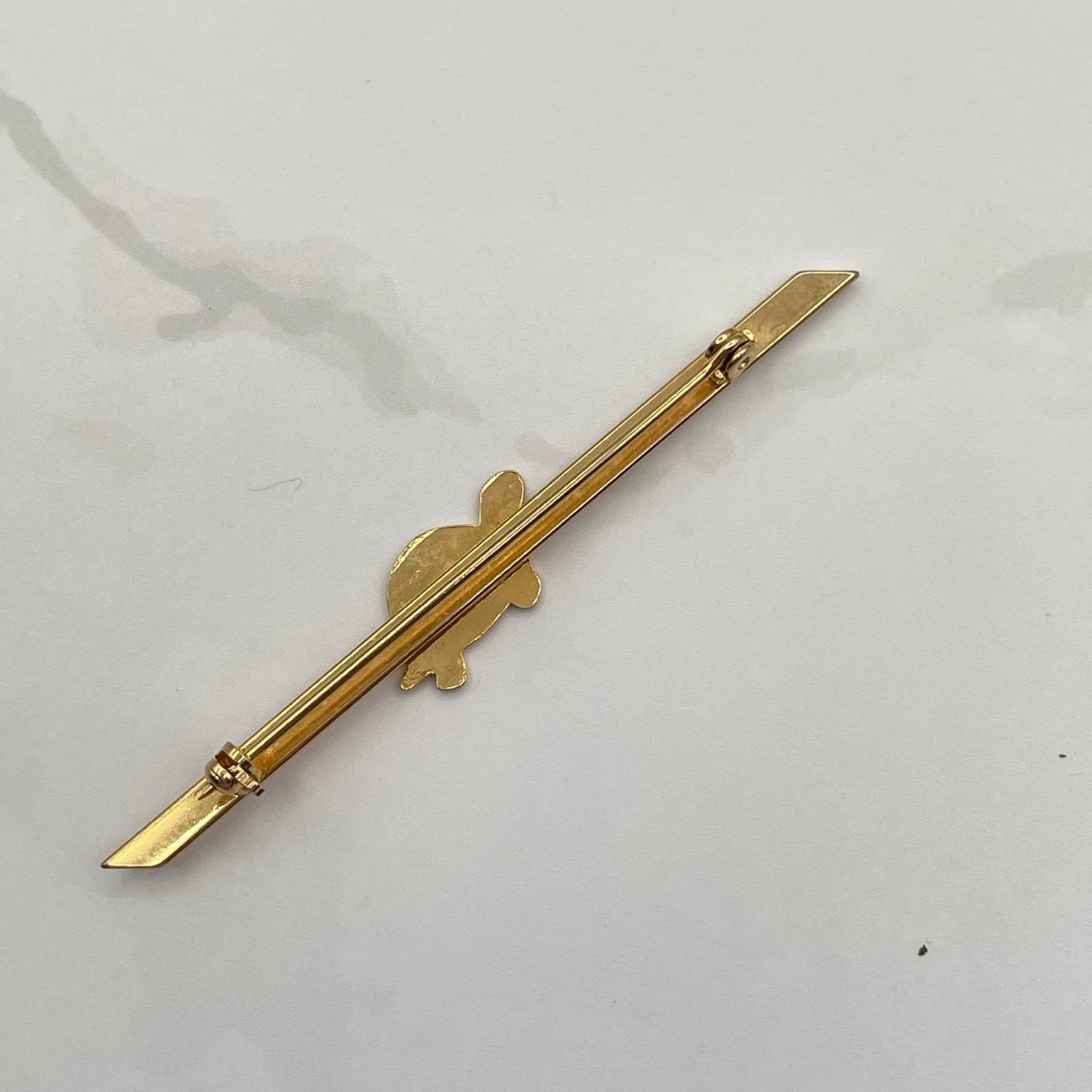 Vintage Gold Tone Bar Brooch Pin Green Black Enamel Turtle Sea Animal Lapel Fine - Thumbnail 10