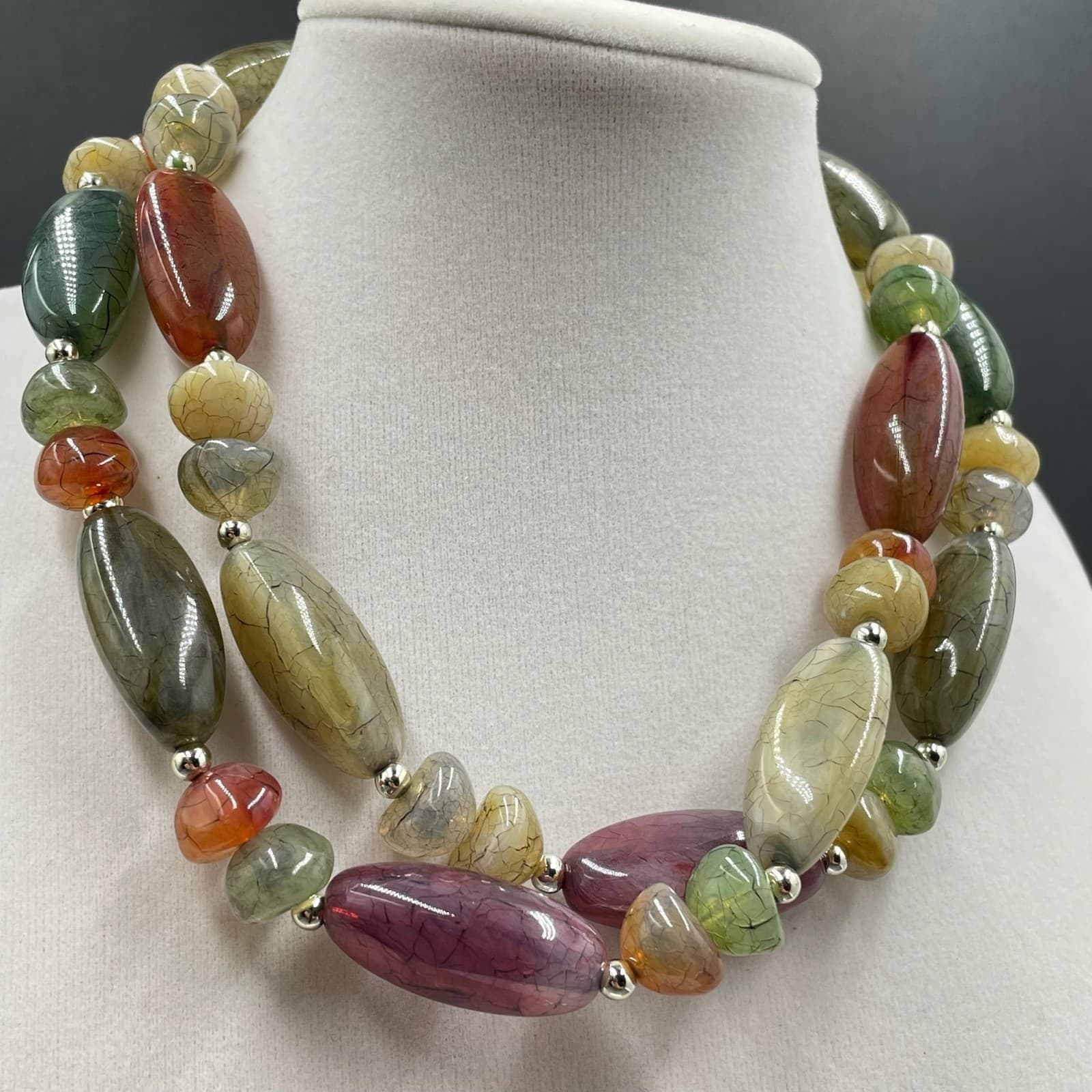 Vintage Gemstone Multi-Colored Dyed Beaded Lobster Claw Classic Chocker Necklace - Thumbnail 4