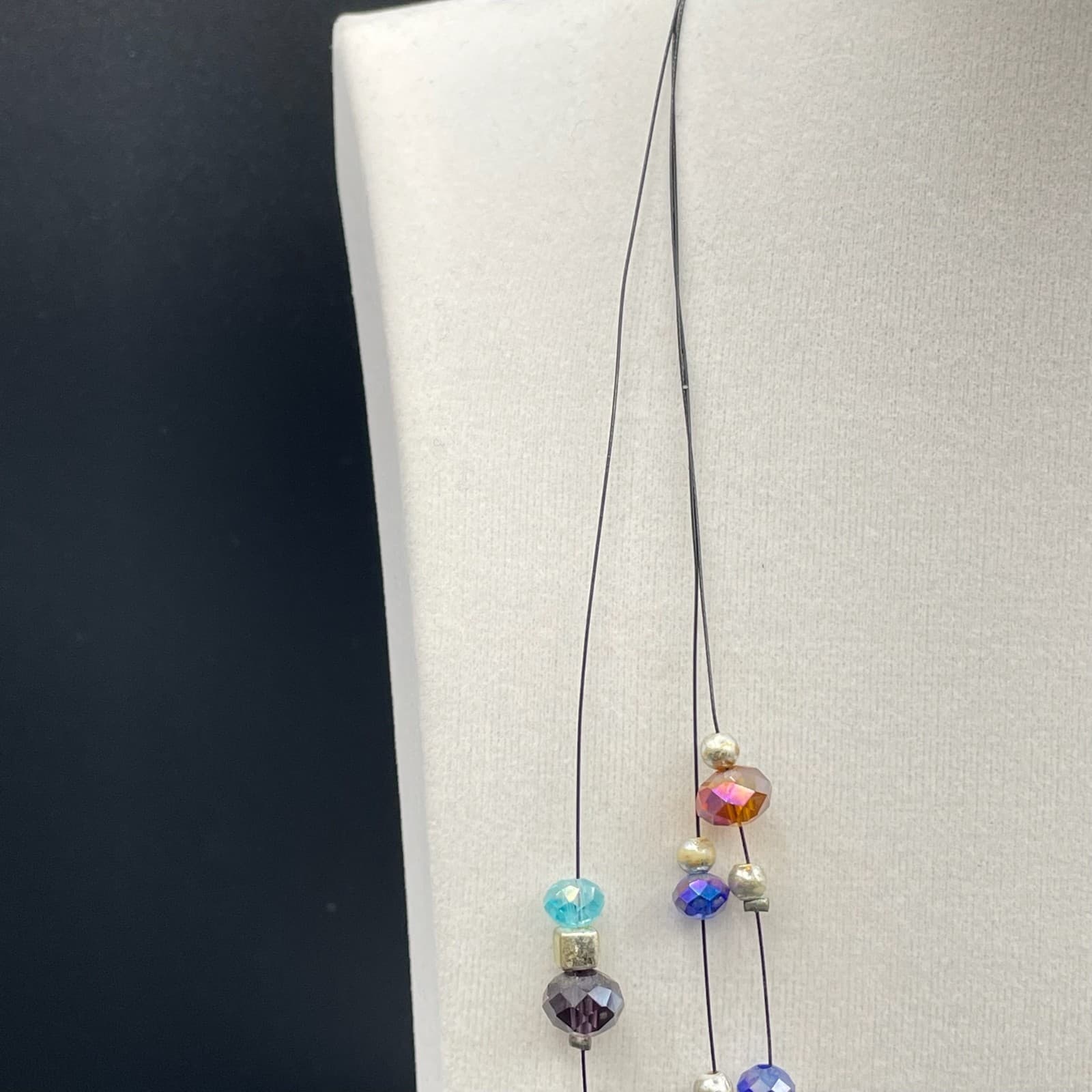 Vintage Womens Multi-Stone Beaded Mixed Glass Statement Standed Layered Necklace - Thumbnail 3