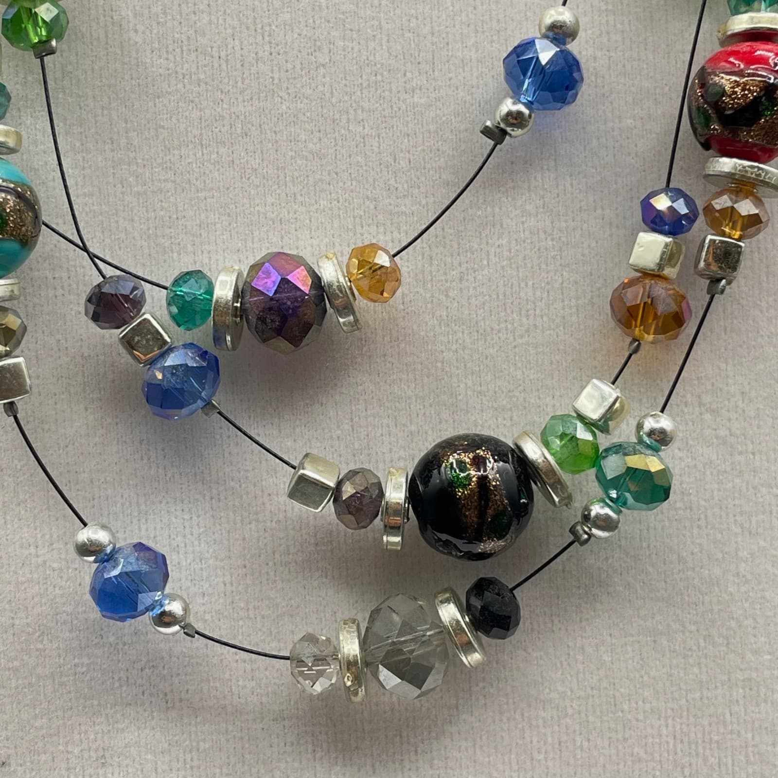 Vintage Womens Multi-Stone Beaded Mixed Glass Statement Standed Layered Necklace - Thumbnail 4