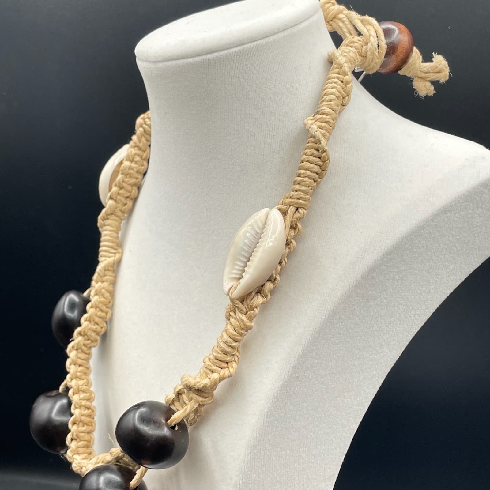 Vintage Handmade Womens Black Mother Of Pearl & Shell Fashion Pendant Necklace - Thumbnail 11