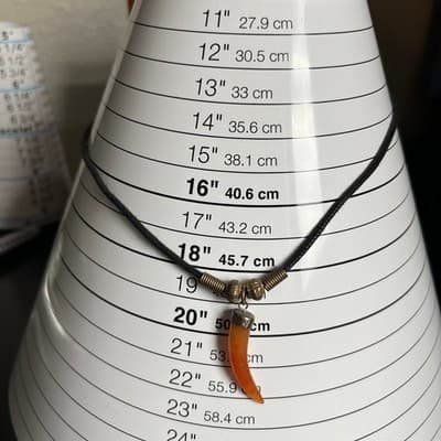 Vintage Black Cord Necklace Faux Horn Orange Tusk Pendant Tribal Statement Charm - Thumbnail 8