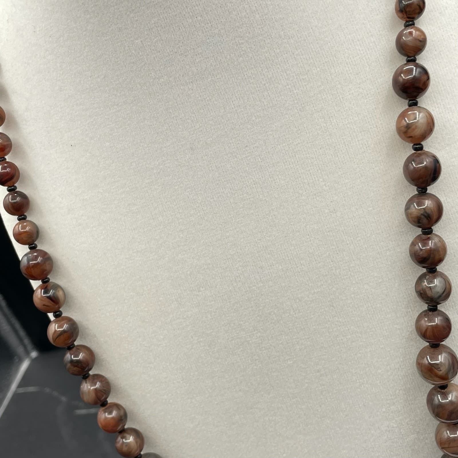 Vintage Handmade Womens Brown Beaded Gemstone 14-in Long Fashion Necklace - Thumbnail 4