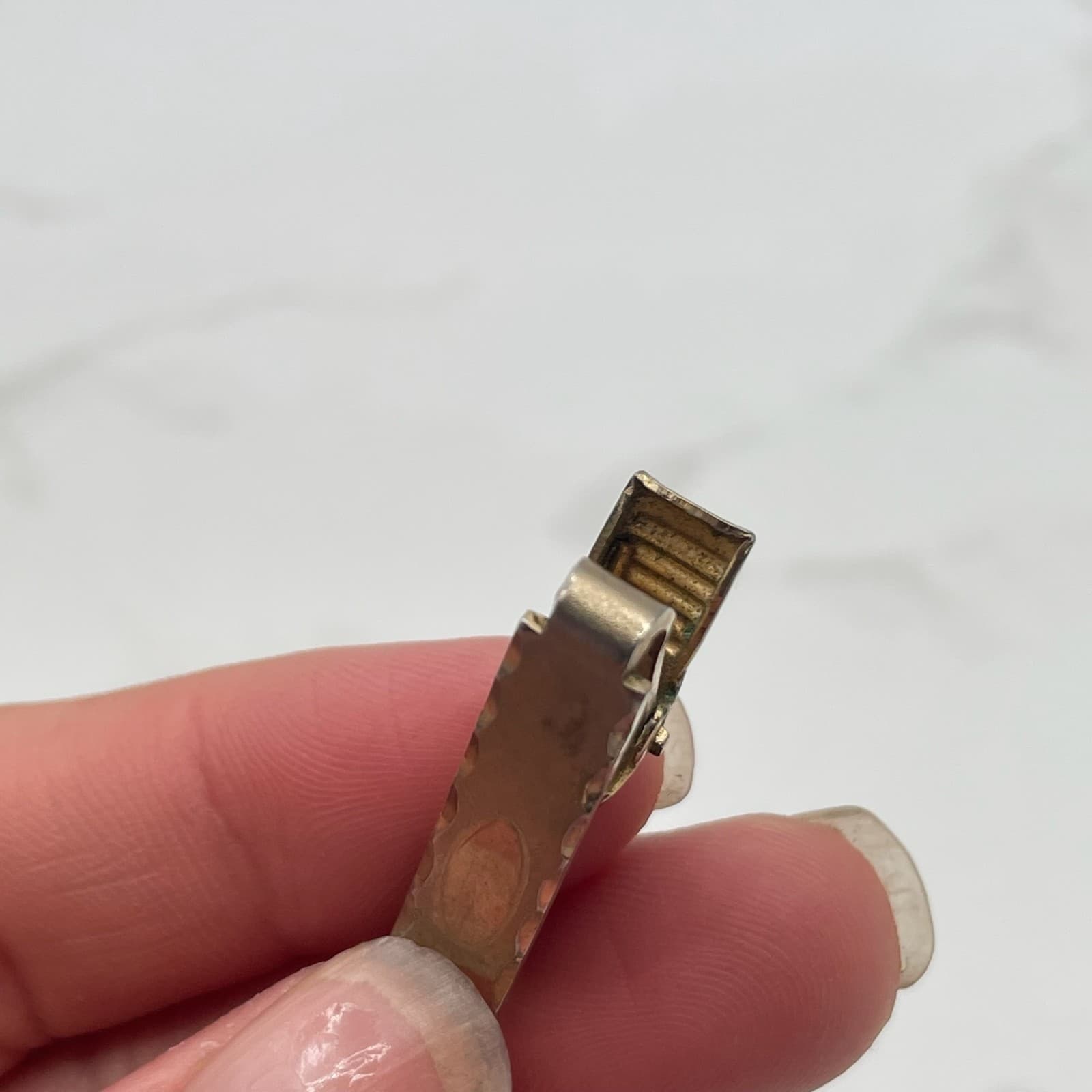 Vintage Gold Tone Tie Clip Bar Textured Hammered Engraving Space Classic Men - Thumbnail 7