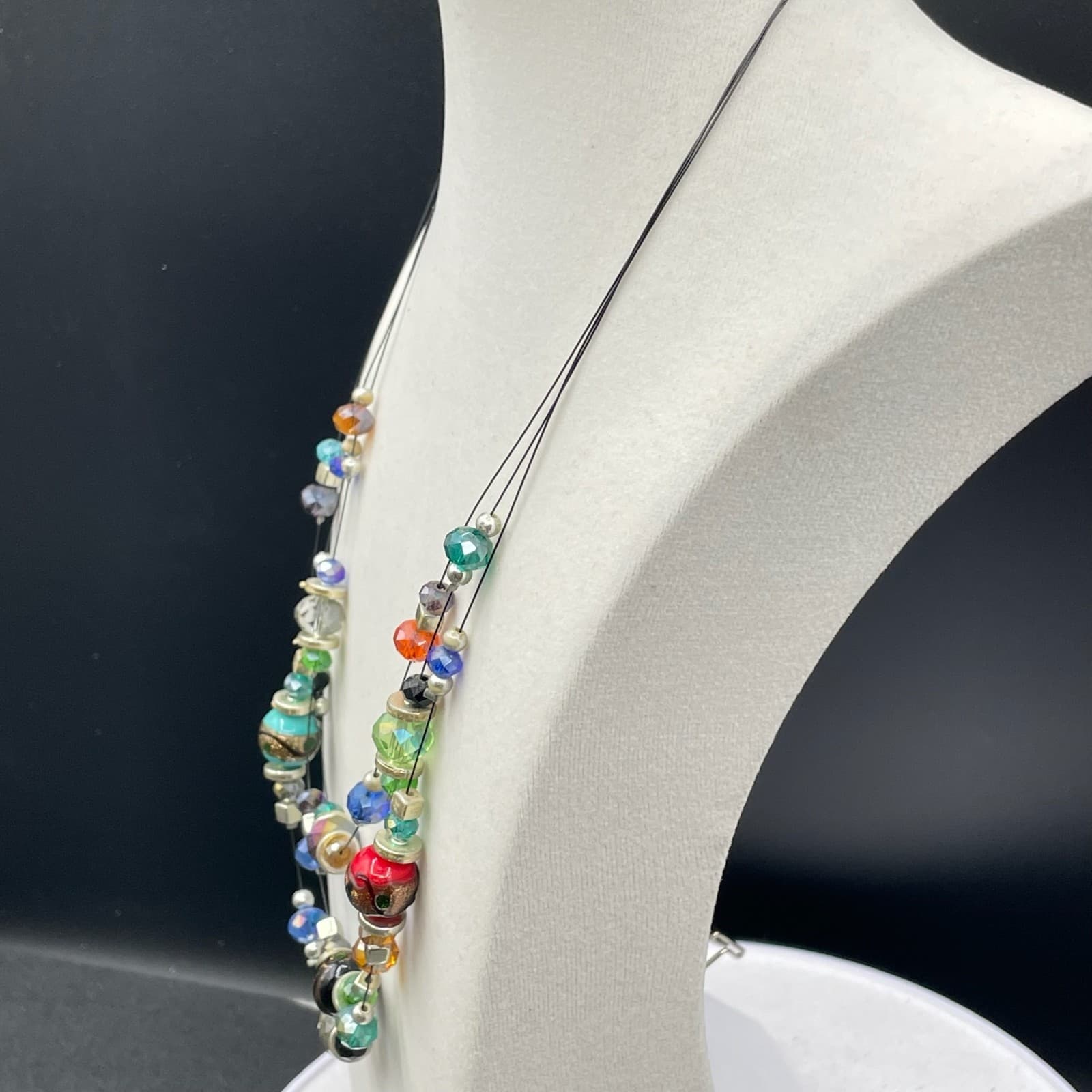 Vintage Womens Multi-Stone Beaded Mixed Glass Statement Standed Layered Necklace - Thumbnail 6