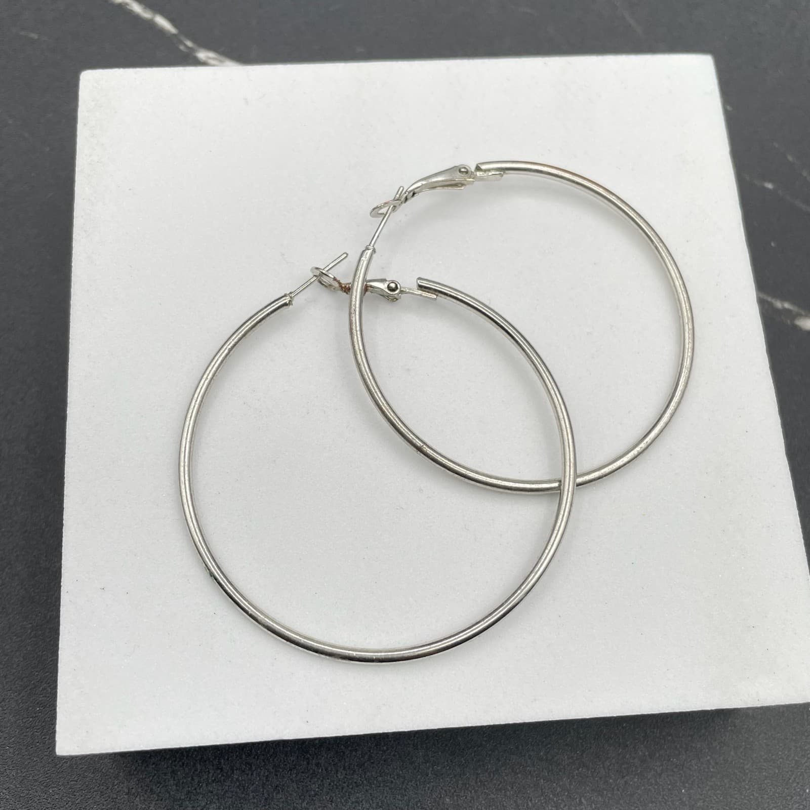 Lot of 3 Silver-Tone Classic Fashion Costume Jewelry Hoop Hinged Post Earrings - Thumbnail 2