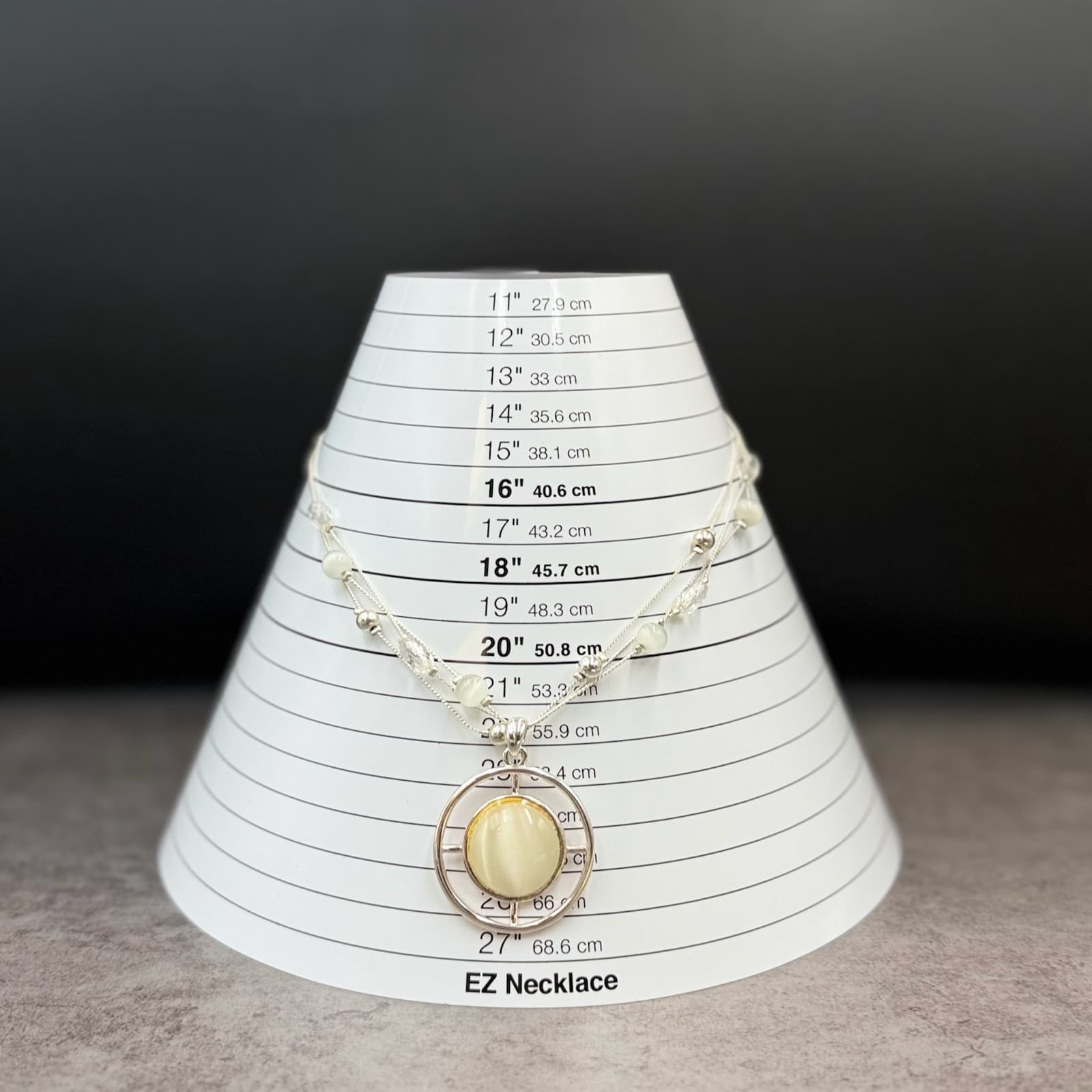 Vintage VTG Dual Strand Pendant Necklace White Cats Eye Stone Silver Tone Beaded - Thumbnail 7