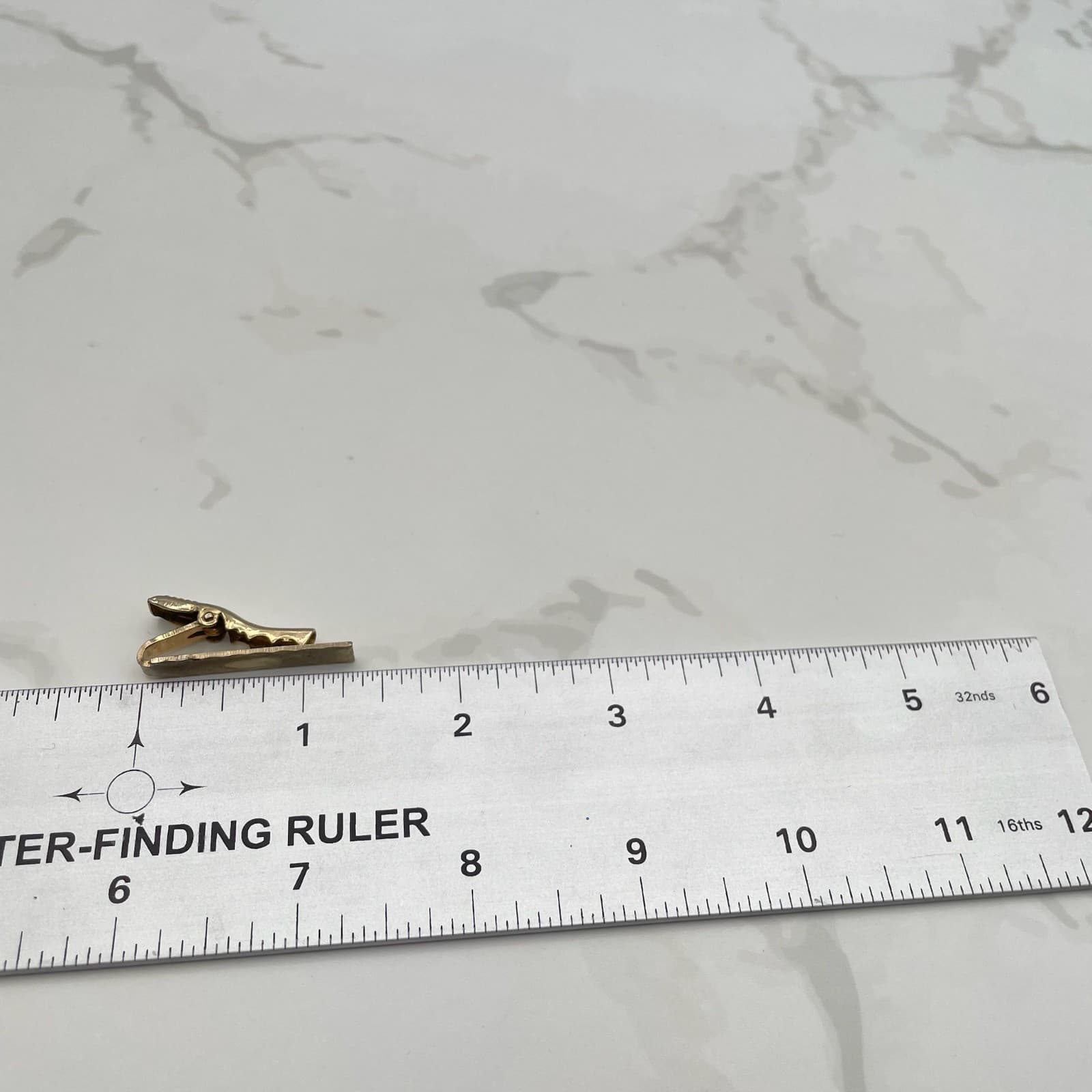 Vintage Gold Tone Tie Clip Bar Textured Hammered Engraving Space Classic Men - Thumbnail 2